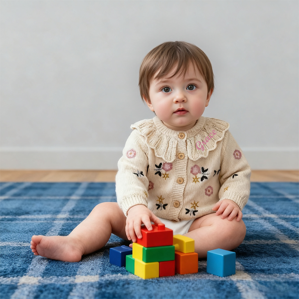 Personalized Baby Embroidered Flower Cardigan| BBcloth103