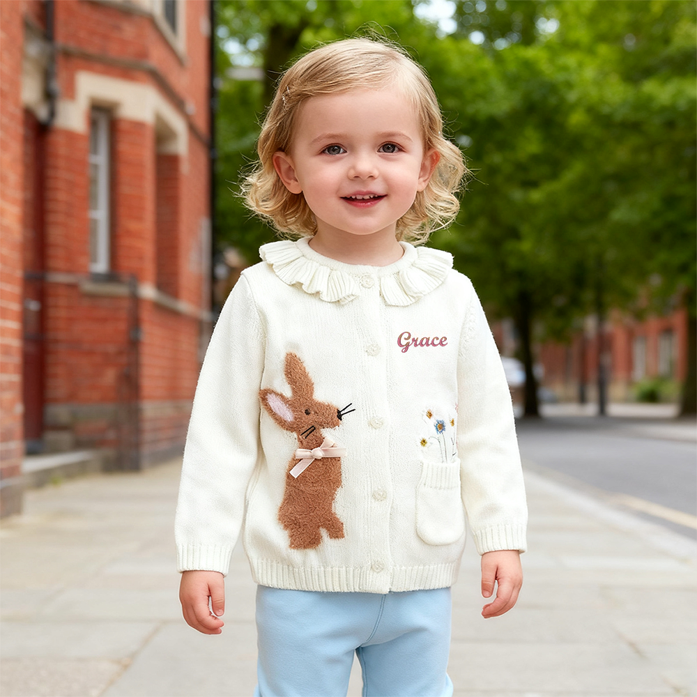 Personalized Girl Embroidered Bunny Cardigan| Cloth248