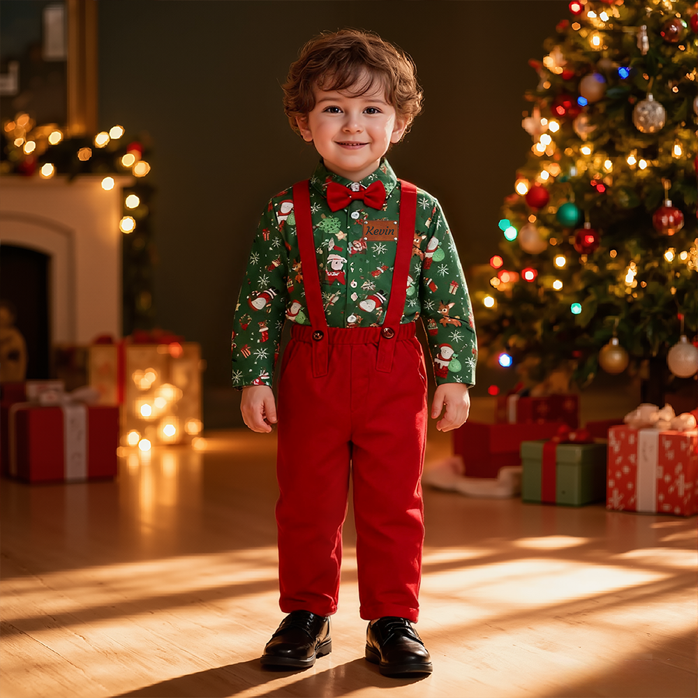 Personalized Leather Patch Boy Christmas Retro Outfit| YESMC26