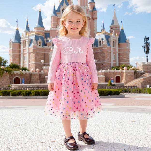 Personalized Girl Long Sleeve Cute Tulle Dress| Dress37