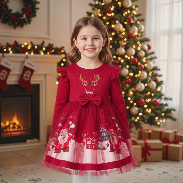 Personalized Girl Christmas Santa Tulle Dress| Dress3301