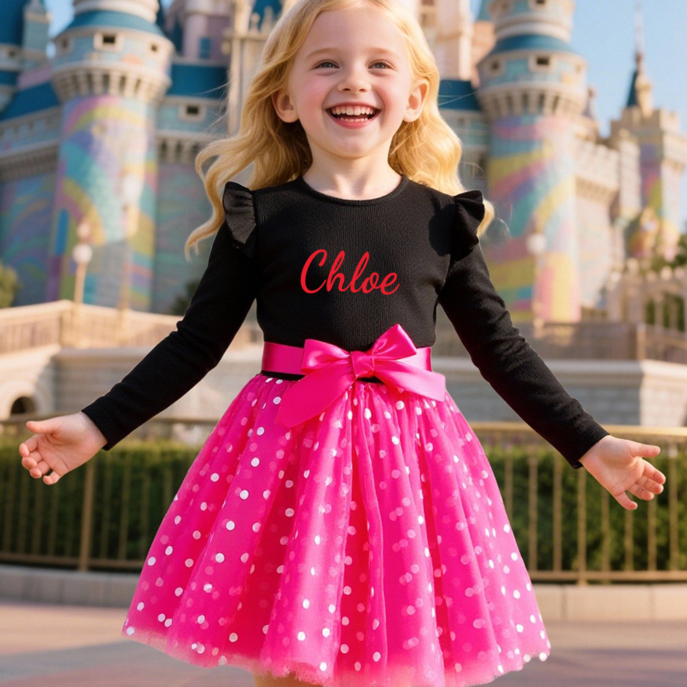 Personalized Girl Polka Dot Tulle with Bow Dress| Dress32