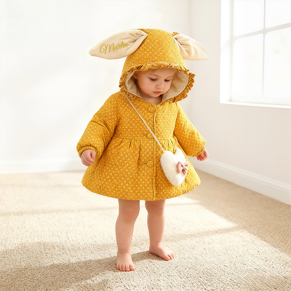 Personalized Baby Girl Embroidered Bunny Ear Coat With Heart Bag| BBcloth104