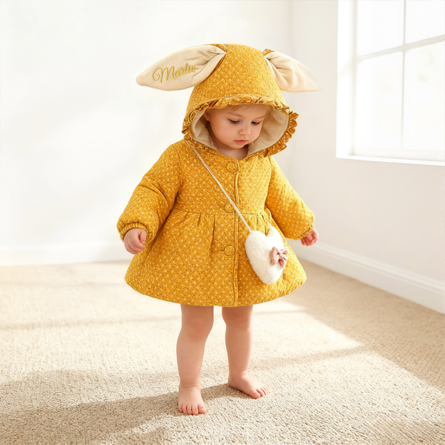 Personalized Baby Girl Embroidered Bunny Ear Coat With Heart Bag| BBcloth104