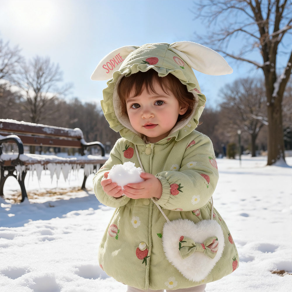 Personalized Baby Girl Embroidered Bunny Ear Coat With Bag| BBcloth105