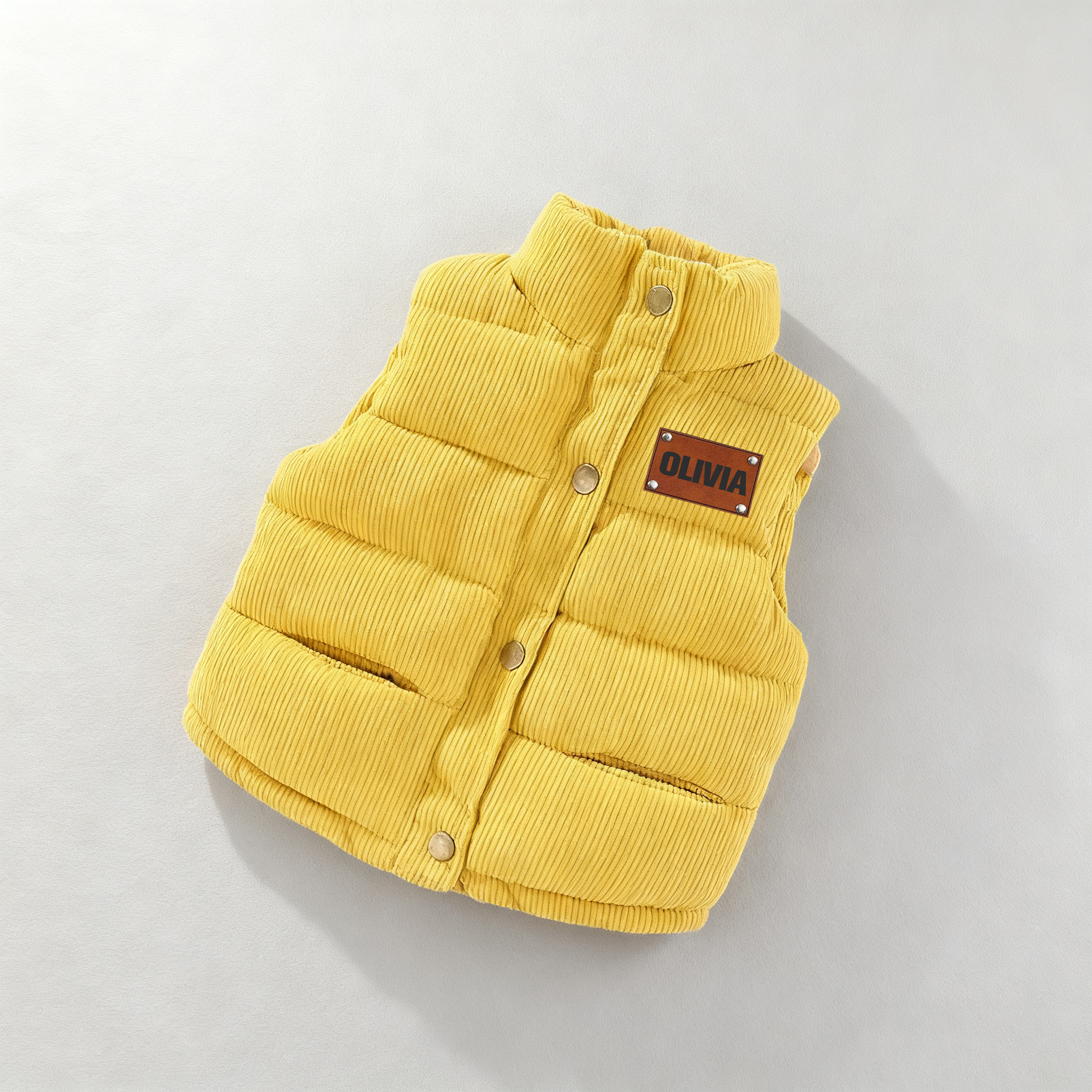 Personalized Kid Leather Patch Corduroy Vest| Cloth253