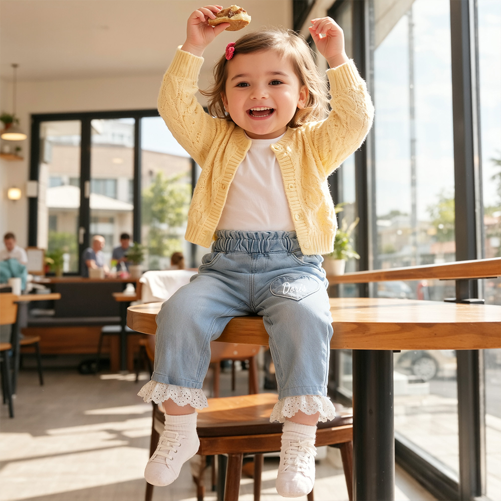 Personalized Girl Denim Jeans with Lace and Heart| Pants24