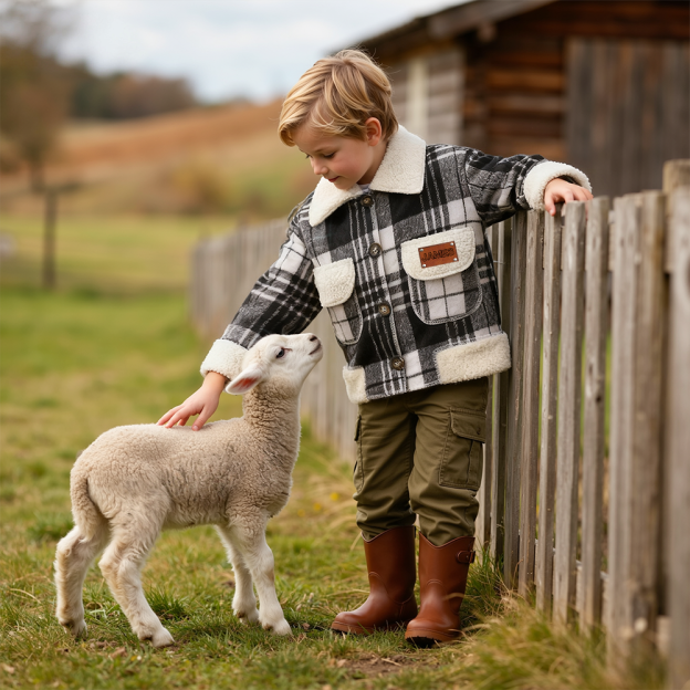 Personalized Boy Leather Patch Plaid Jacket| Cloth259