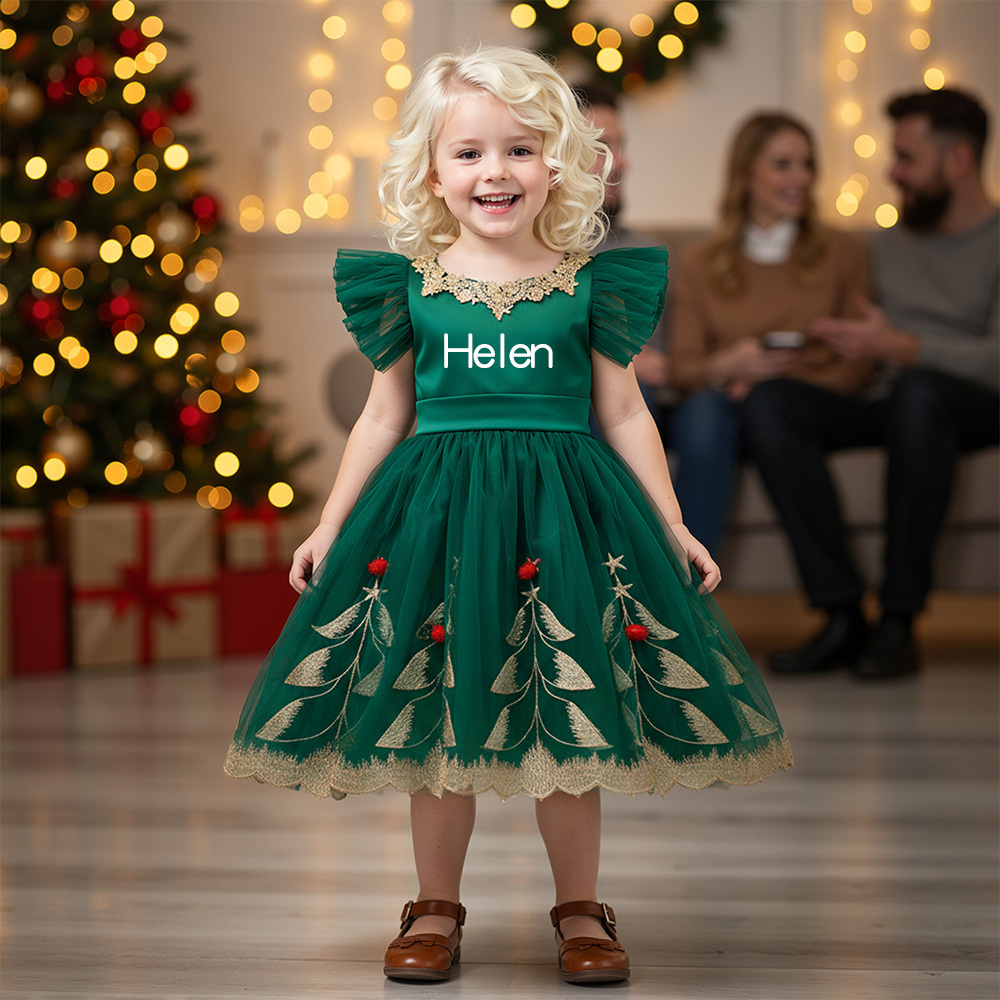 Personalized Girl Green Christmas Tutu Dress| YESMC35