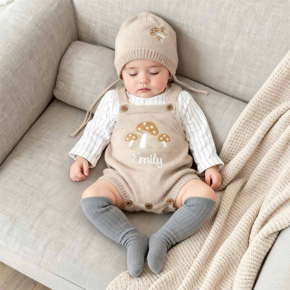 Personalized Baby Embroidered Knitted Romper with Hat| BBcloth109