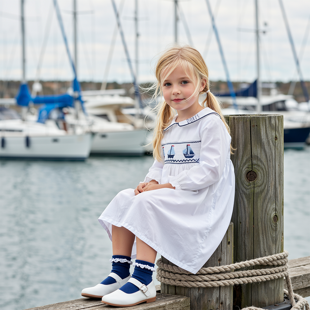 Personalized Girl Long Sleeve Sailboat Dress| Dress39