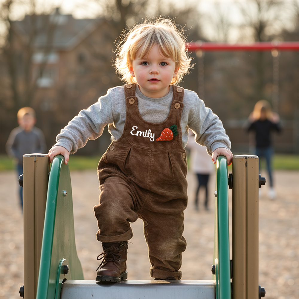 Personalized Kids Embroidered Corduroy Overalls| Pants26
