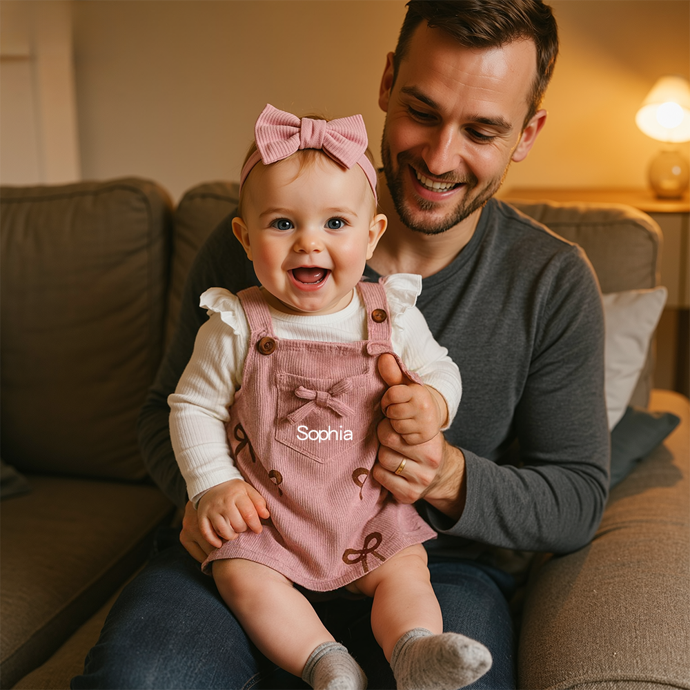 Personalized Baby Girl Pink Bow Outfit Set| BBcloth110
