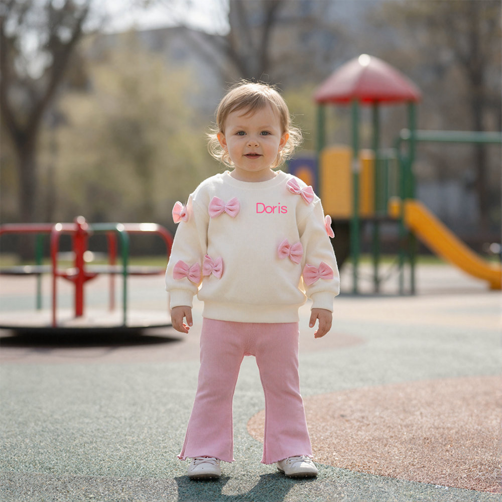 Personalized Baby Girl Casual Bow Sweatshirt and Pants Set| BBcloth115