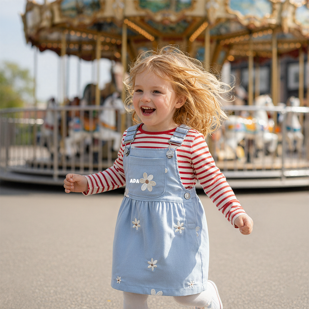 Personalized Girl Embroidered Flower Suspender Dress| Dress45
