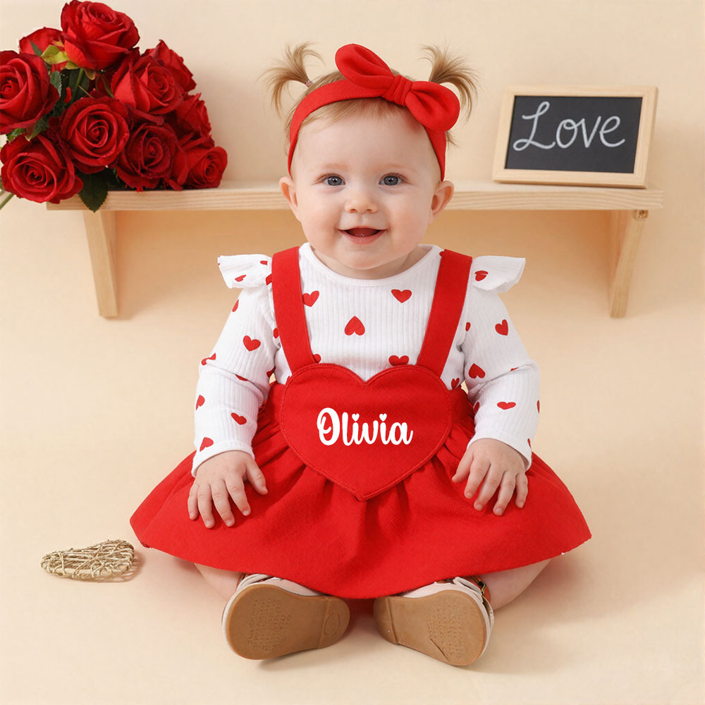 Personalized Baby Girl Heart Suspender Dress Set| YESVal01
