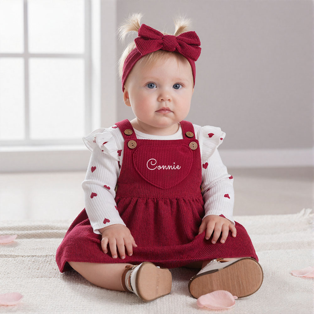 Personalized Baby Girl Heart Suspender Dress Set| YESVal02
