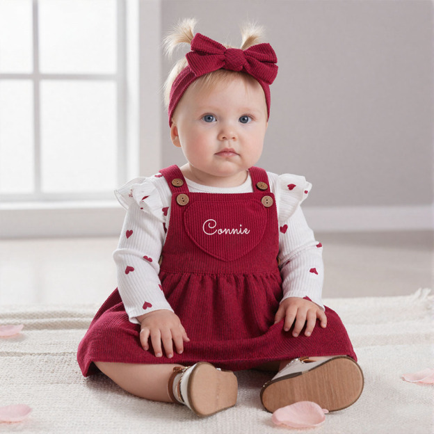 Personalized Baby Girl Heart Suspender Dress Set| YESVal02