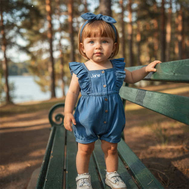 Personalized Baby Girl  Denim Romper Set| BBcloth117