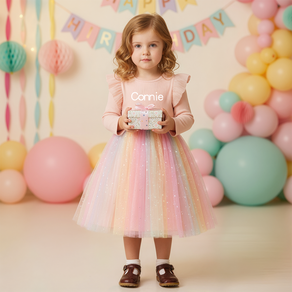 Personalized Girl Rainbow Sparkle Tulle Dress| Dress47