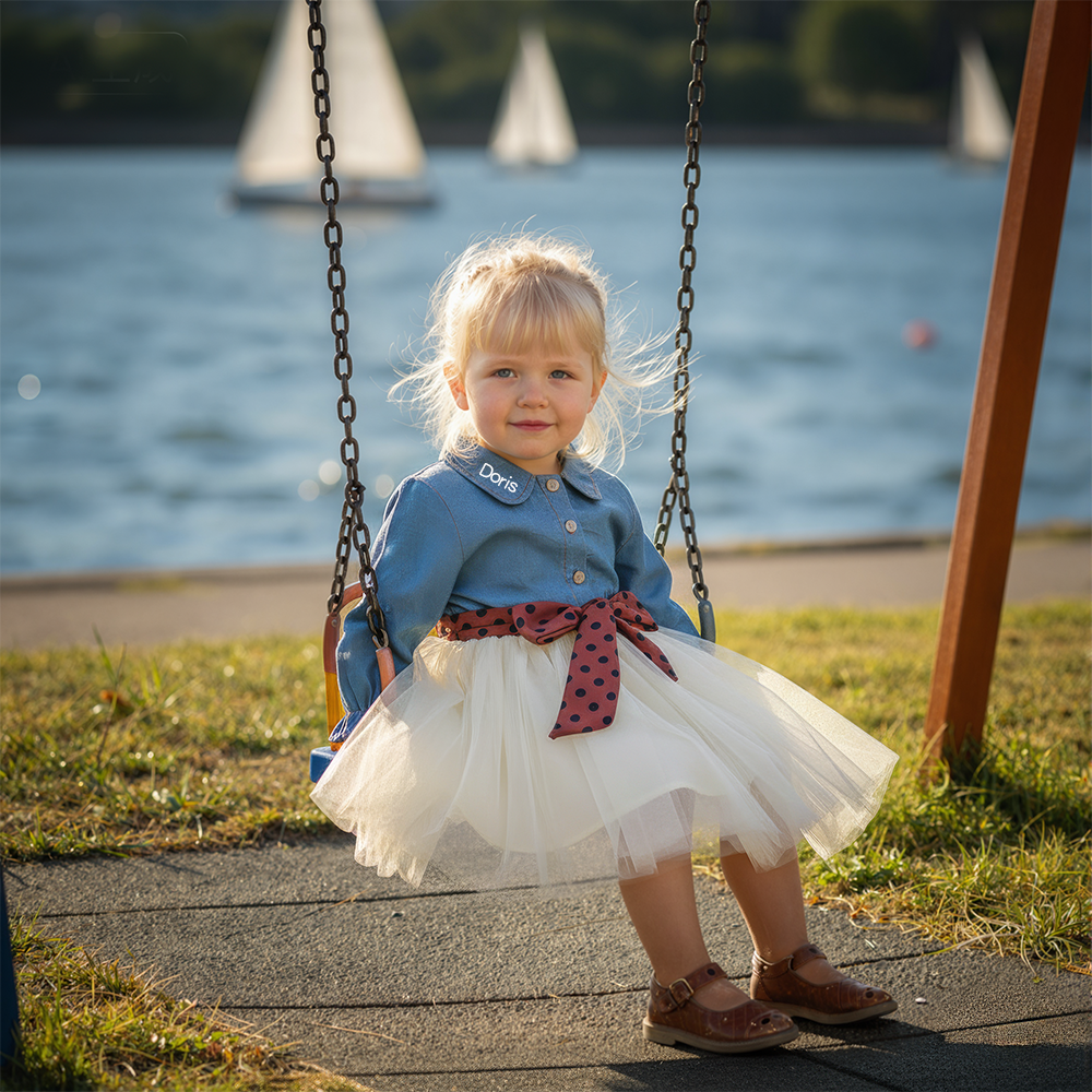 Personalized Girl Demin Tulle Dress| Dress46