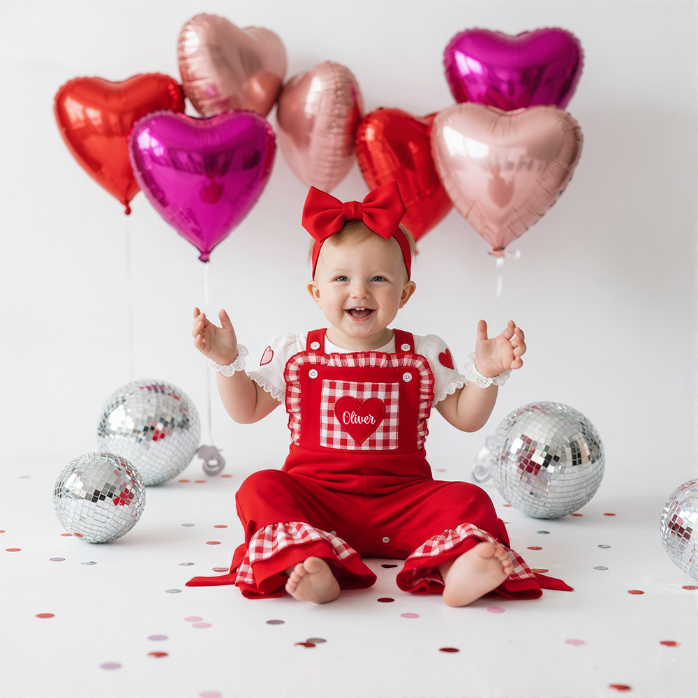 Personalized Girl Monogram Valentine's Day Heart Overalls| YESVa06