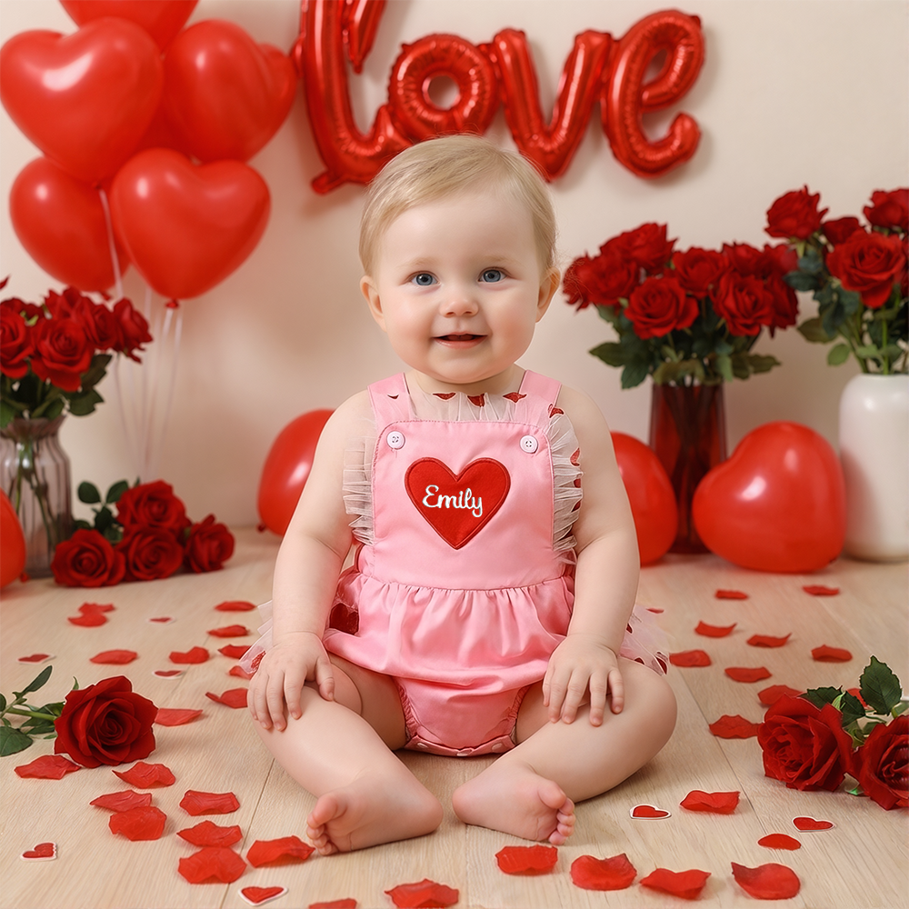 Personalized Baby Girl Embroidered Valentine’s Day Heart Romper| YESVa07