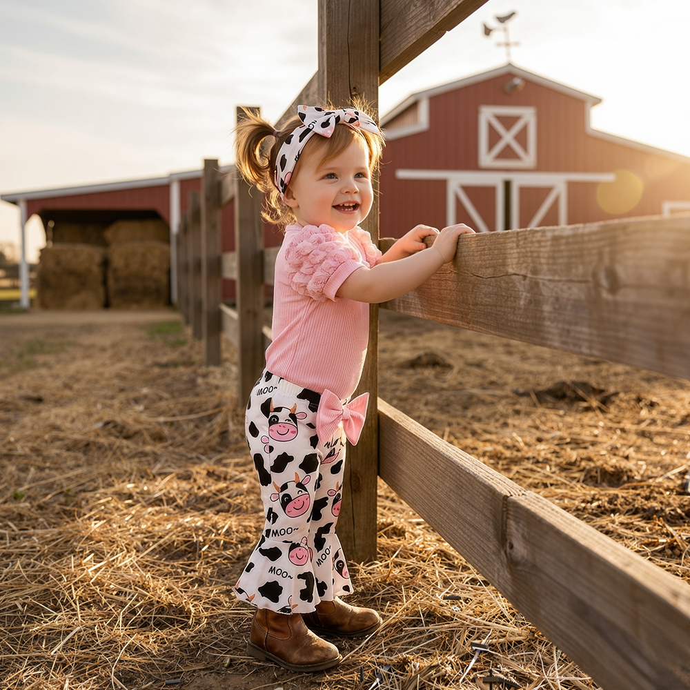 Personalized Baby Girl Cow Print Outfit Set| BBcloth119