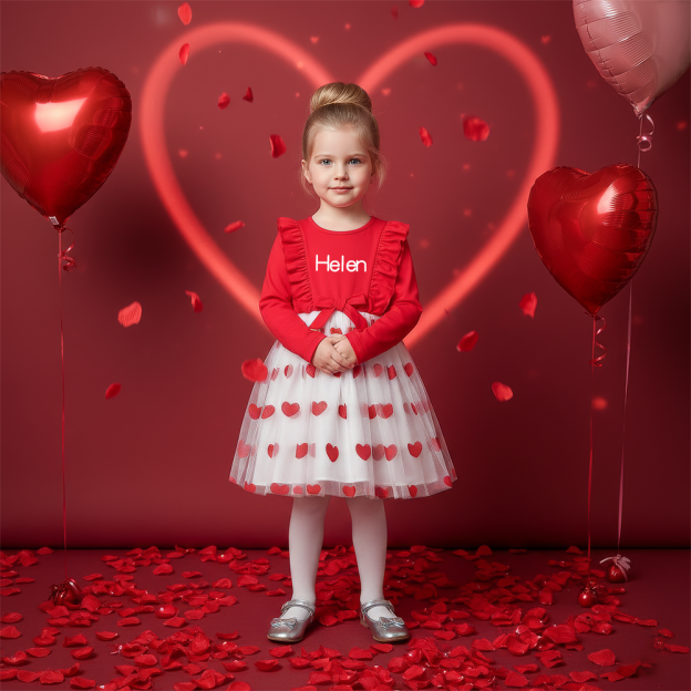 Personalized Girl Valentine's Day Heart Mesh Dress| YESVa09