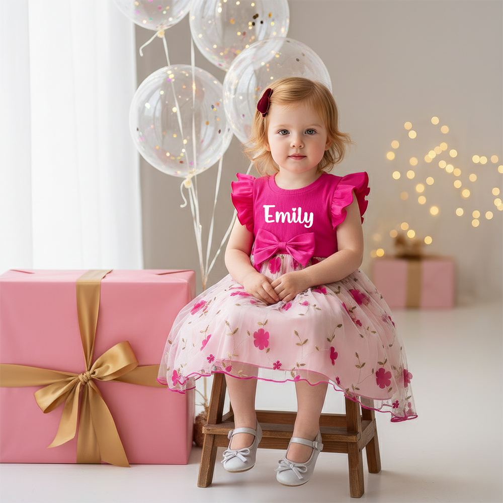 Personalized Girl Floral Mesh Dress| Dress54