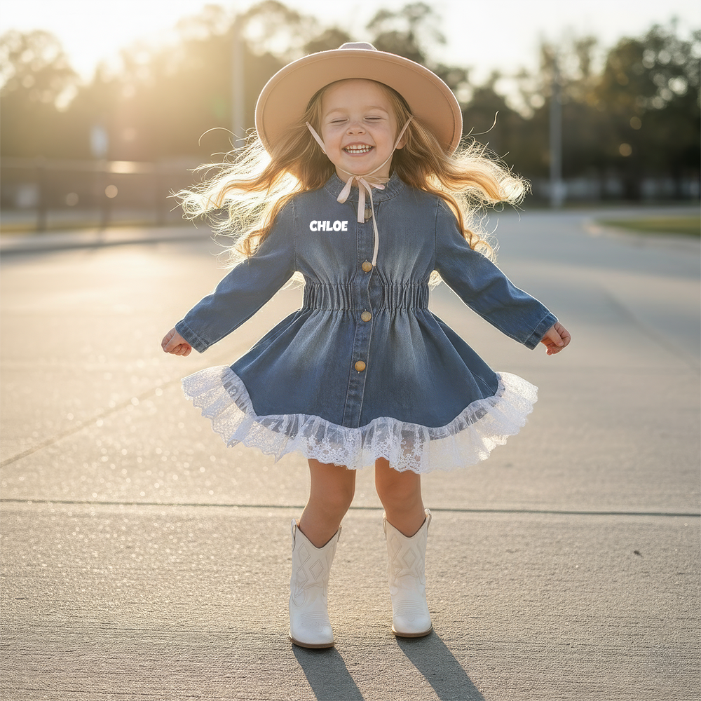 Personalized Girl Lace Retro Denim Dress| Cloth265