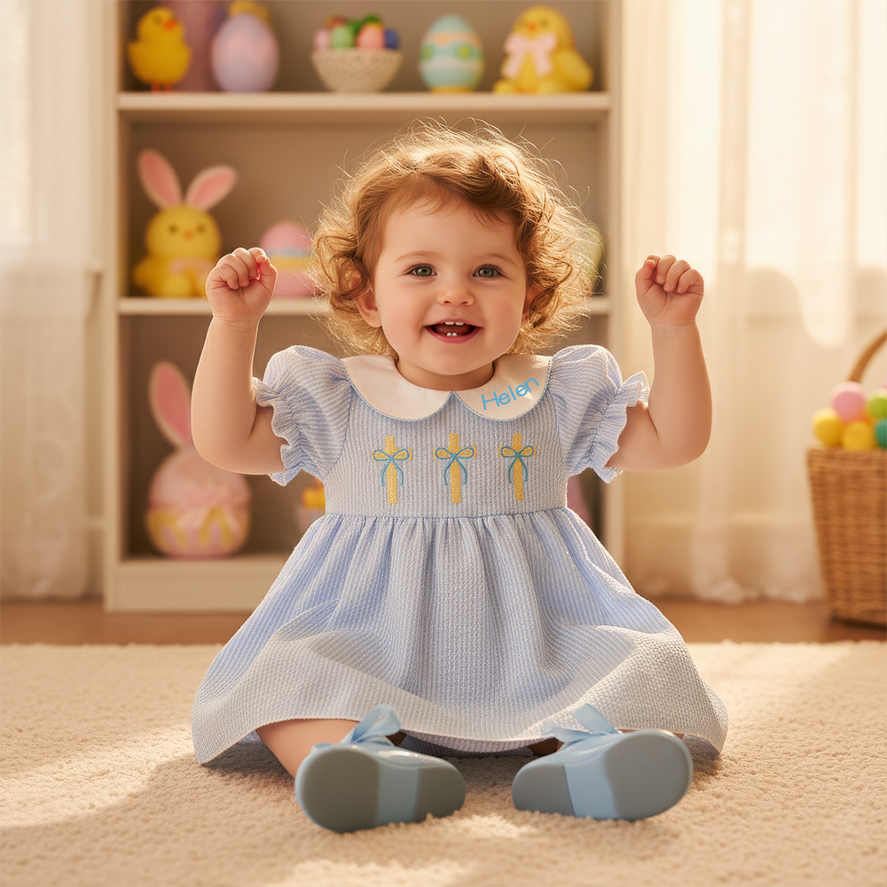 Personalized Girl Easter Cross Embroidery Dress| Dress57