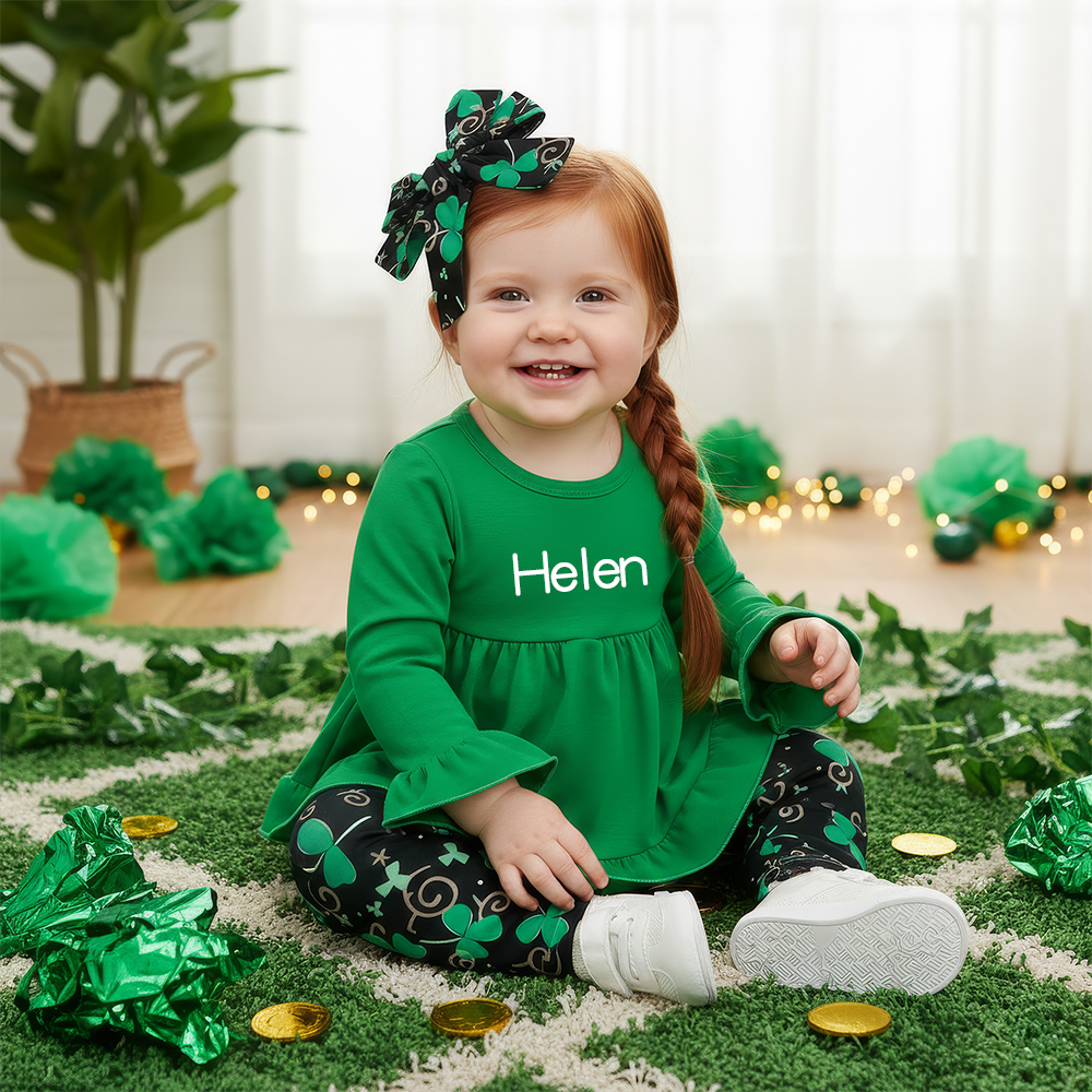 Personalized St. Patrick's Day Green Ruffle Baby Outfit Set| BBcloth122
