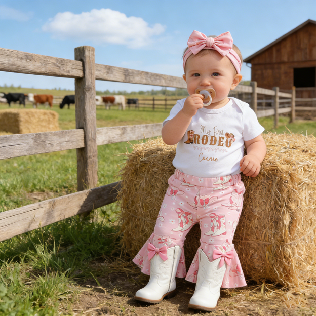 Personalized Baby Girl Cow Print Outfit Set| BBcloth127