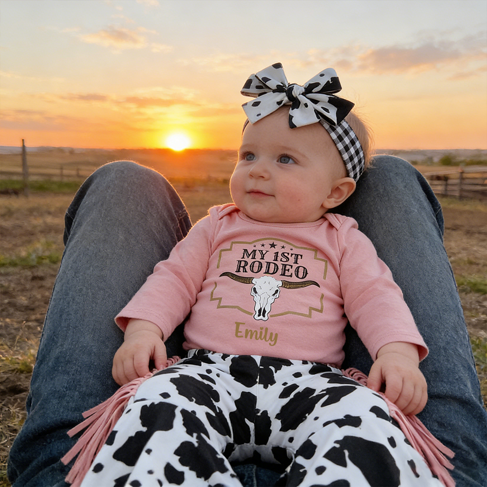 Personalized Baby Girl My First RODEO Cow Print Outfit Set| BBcloth129