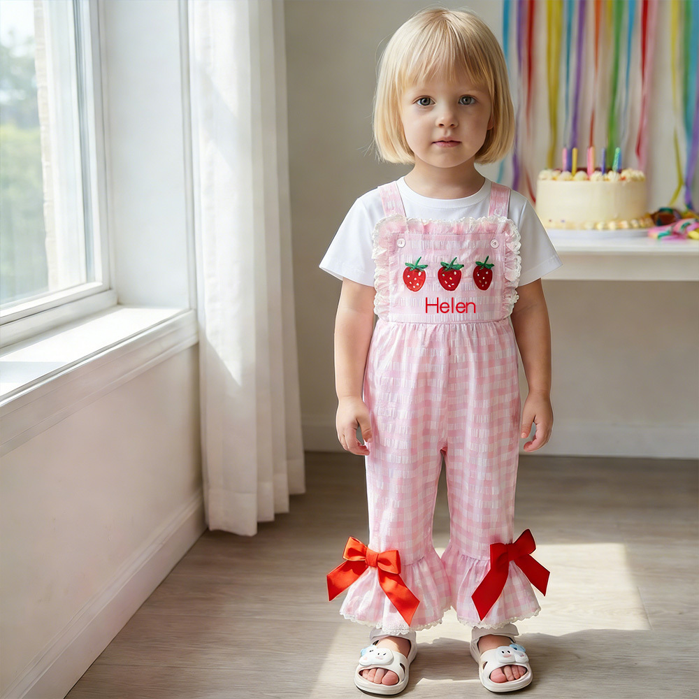 Personalized Girl Birthday Strawberry Overalls| Pants32