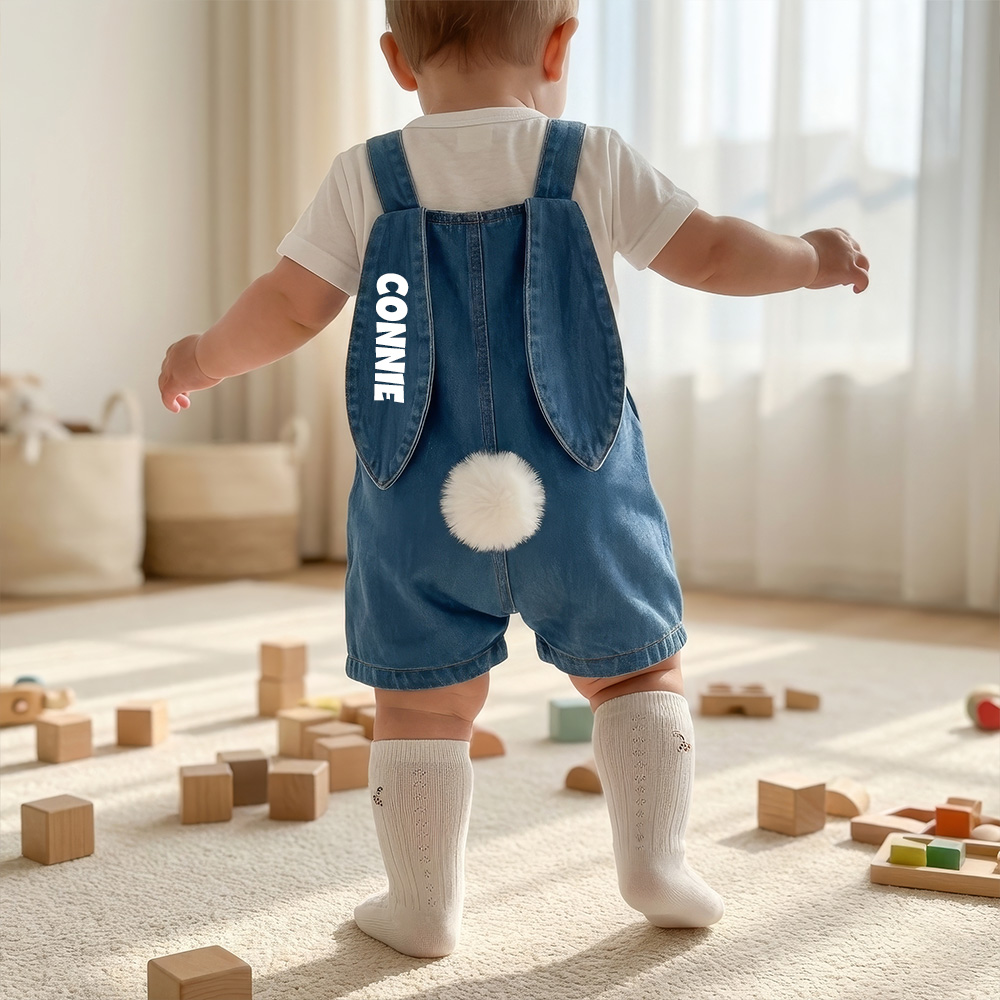 Personalized Kids Bunny Ears Demin Overalls| Pants34