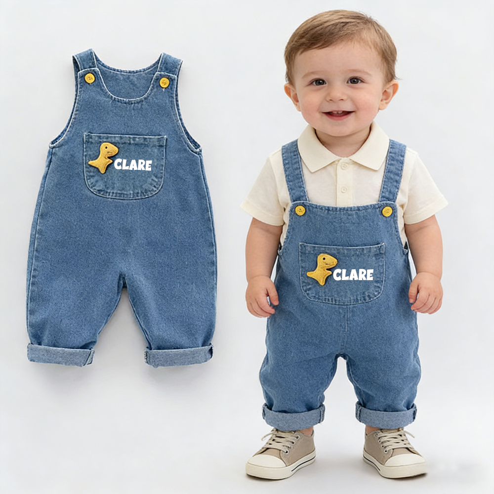 Personalized Boy Dinosaur Denim Overalls| Pants37