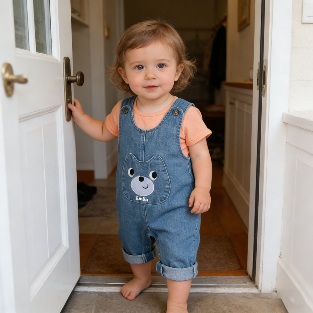 Personalized Baby Cute Bear Denim Overalls| Pants35