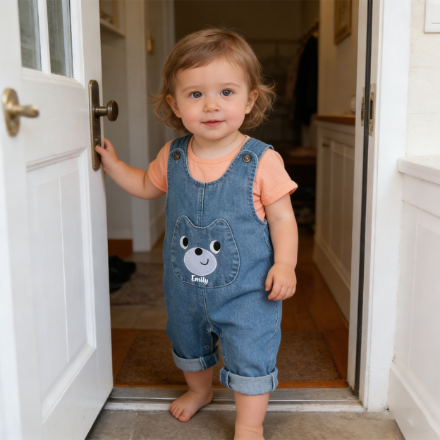 Personalized Baby Cute Bear Denim Overalls| Pants35