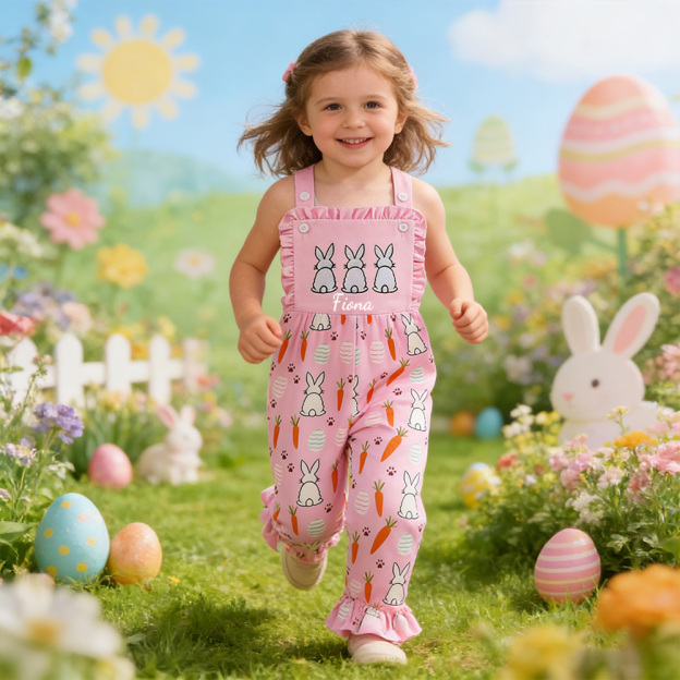 Personalized Girl Easter Bunny Pink Overalls| Pants39