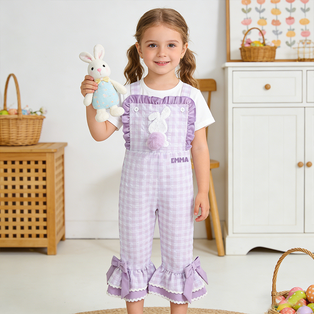 Personalized Girl Easter Bunny Overalls| Pants38