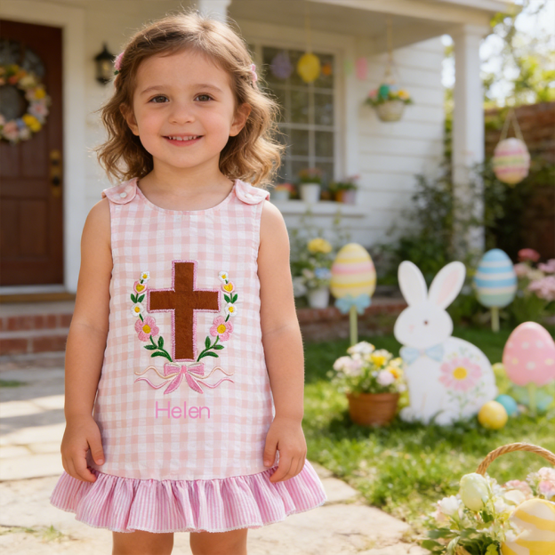 Personalized Girl Easter Cross Pink Dress| Dress67