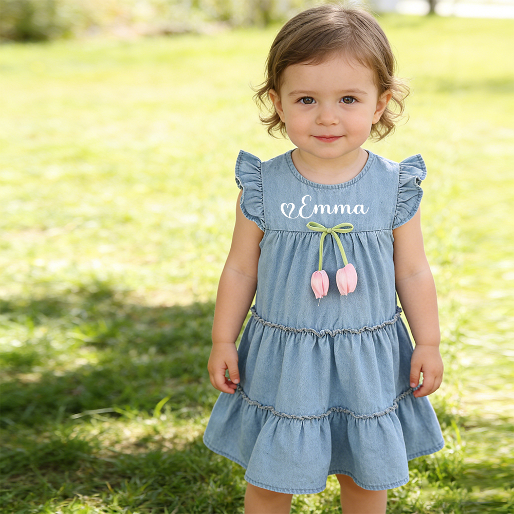 Personalized Baby Girl Summer Denim Dress| Dress75