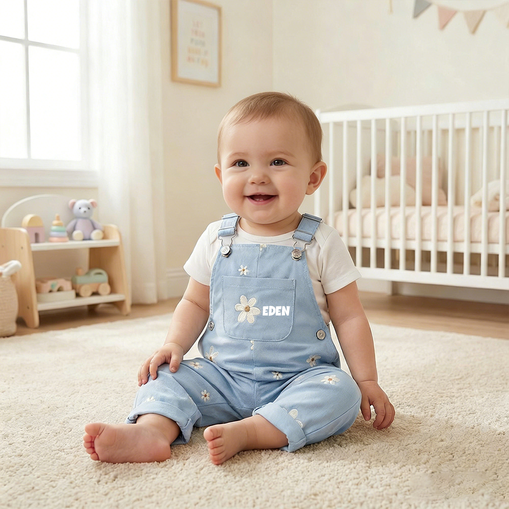 Personalized Baby Girl Embroidered Flower Overalls| Pants27