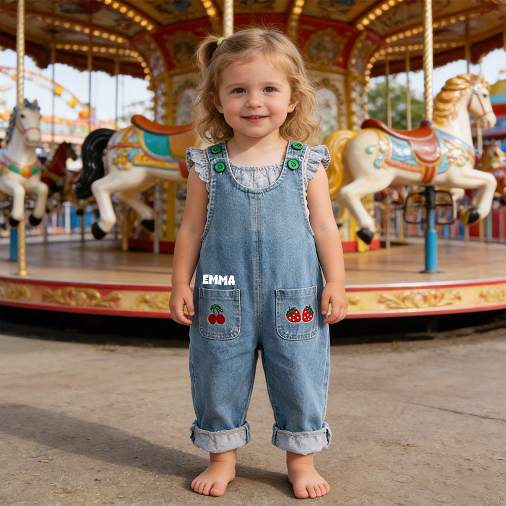 Personalized Girl  Fruit Pocket Denim Overalls| Pants50