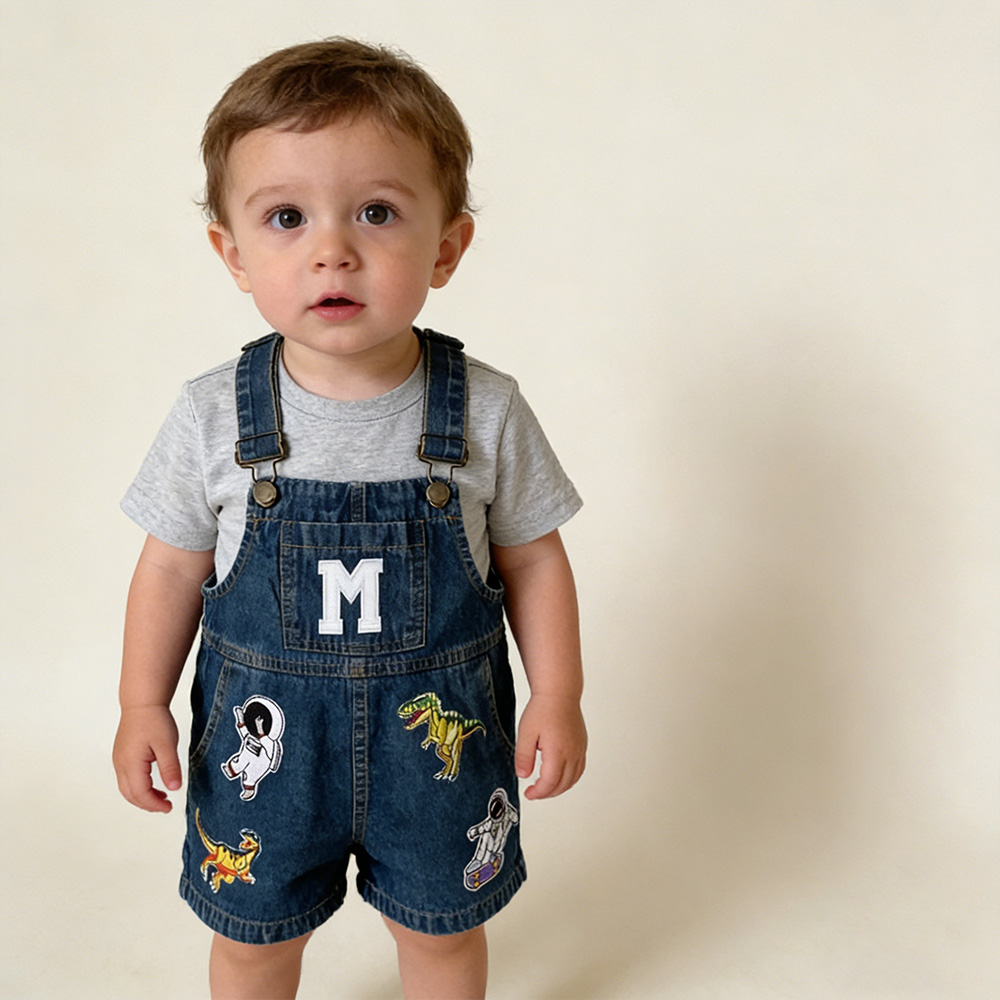 Personalized Kids Patch Denim Overalls| Pants23