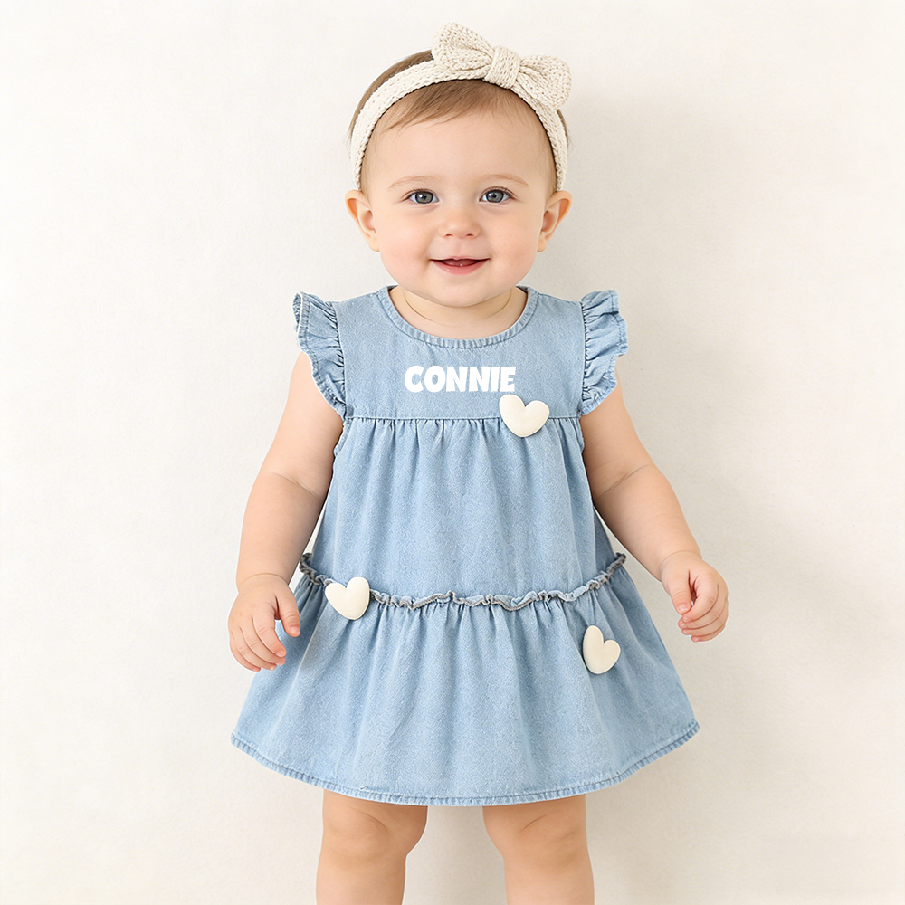 Personalized Baby Girl Heart Denim Dress| Dress76