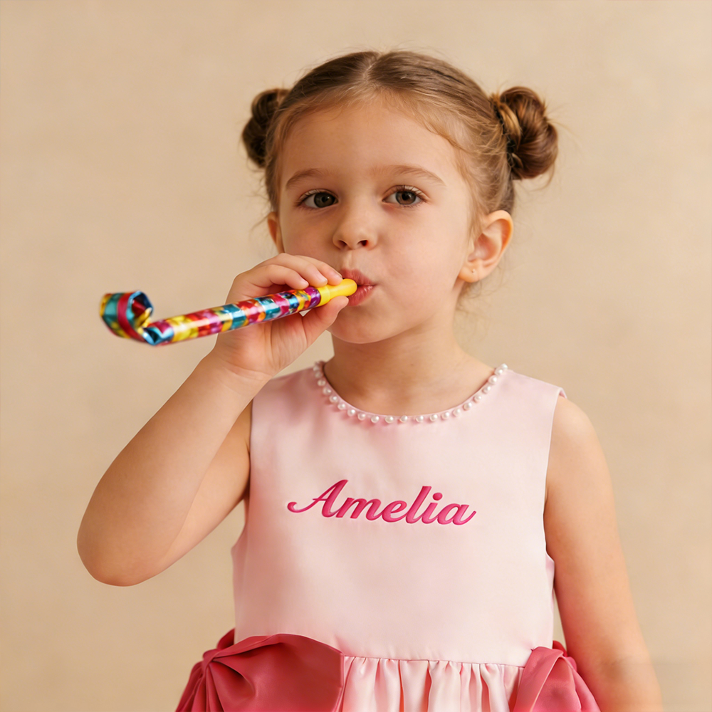 Personalized Girl Embroidered Pink Party Dress| Dress77