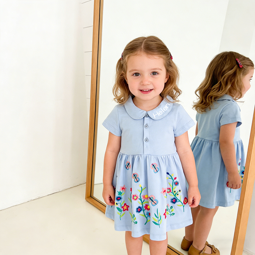 Personalized Girl Summer Floral Embroidered Dress| Dress79